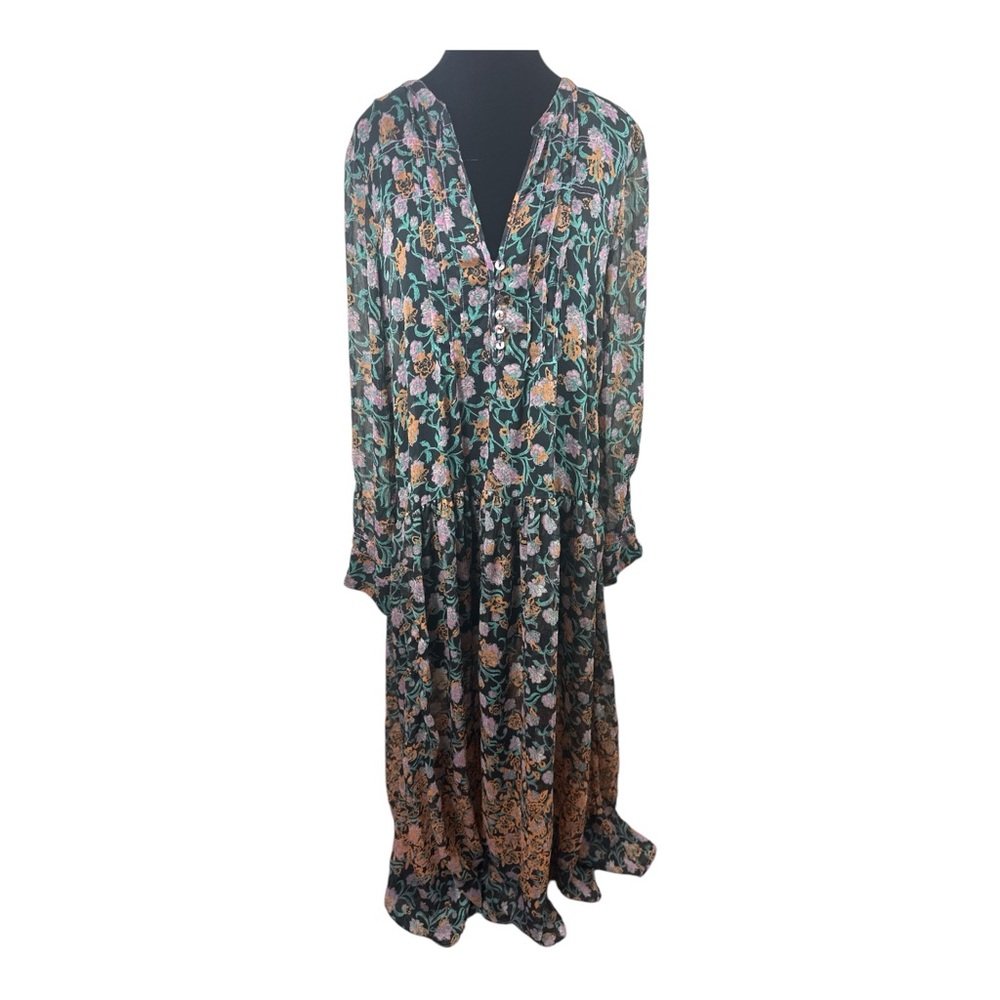Free People Black Floral Maxi Dress with Green and Rust Accents - Picture 5 of 10